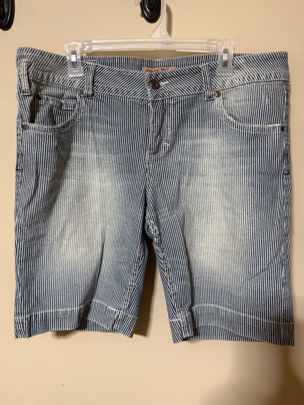 Paris Blues Blue and White Pinstriped Denim Shorts